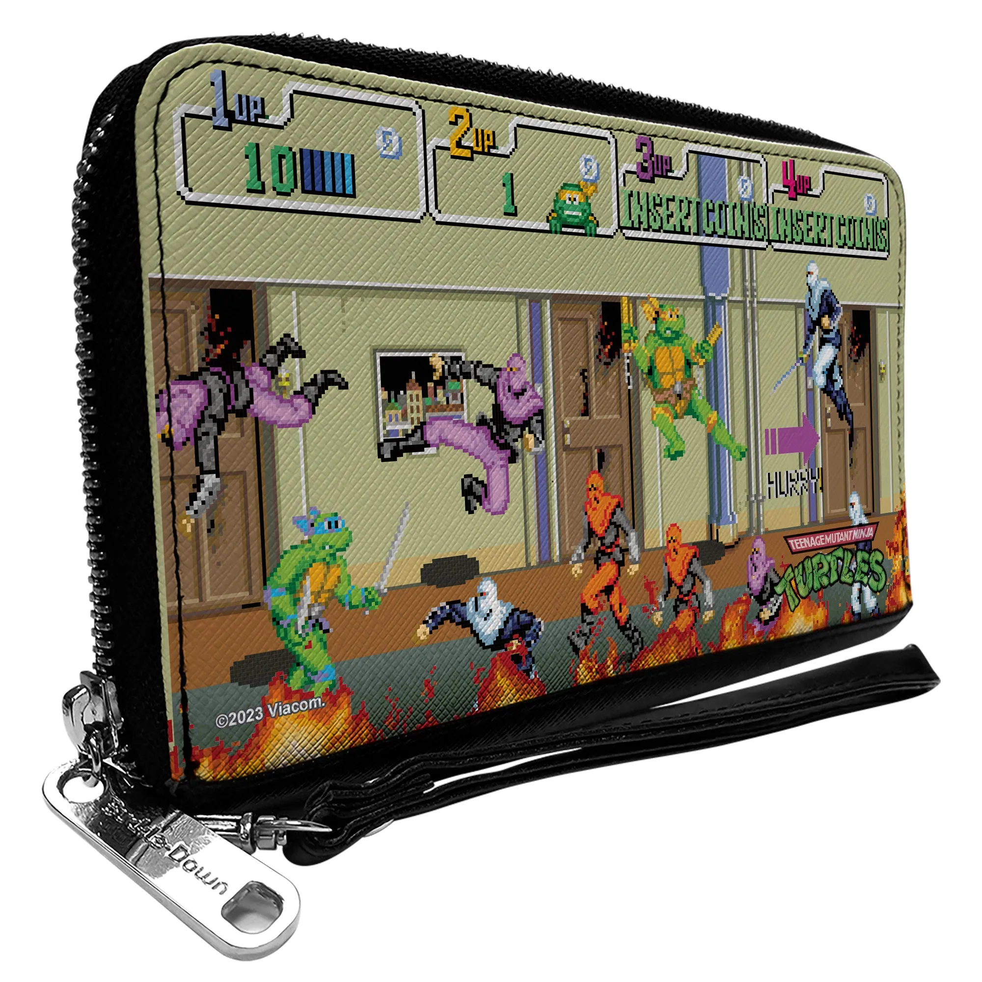 PU Zip Around Wallet Rectangle - Teenage Mutant Ninja Turtles 8-Bit Video Battle Scene