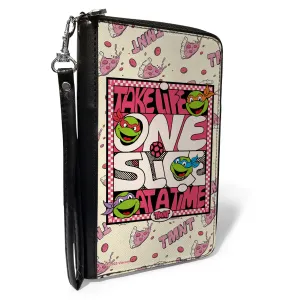PU Zip Around Wallet Rectangle - Teenage Mutant Ninja Turtles TAKE LIFE ONE SLICE AT A TIME Pizza Collage Beige/Reds