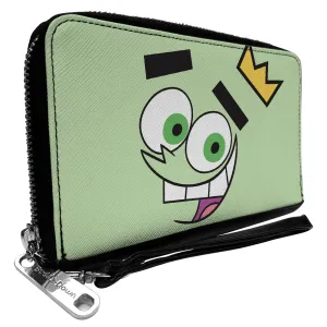 PU Zip Around Wallet Rectangle - The Fairly OddParents Cosmo Face Expression CLOSE-UP Green