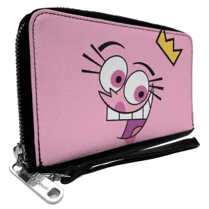 PU Zip Around Wallet Rectangle - The Fairly OddParents Wanda Face Expression CLOSE-UP Pink