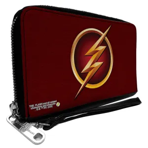 PU Zip Around Wallet Rectangle - The Flash Logo5 Burgundy/Golds
