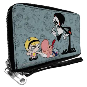PU Zip Around Wallet Rectangle - The Grim Adventures of Billy & Mandy Group Pose and Grim Sketches Gray