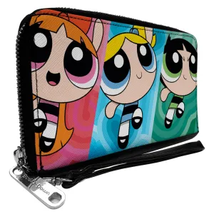 PU Zip Around Wallet Rectangle - The Powerpuff Girls Action Pose Blocks Multi Color