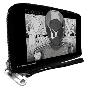 PU Zip Around Wallet Rectangle - TOONAMI Robot TOM Sketch Pose Black/Grays