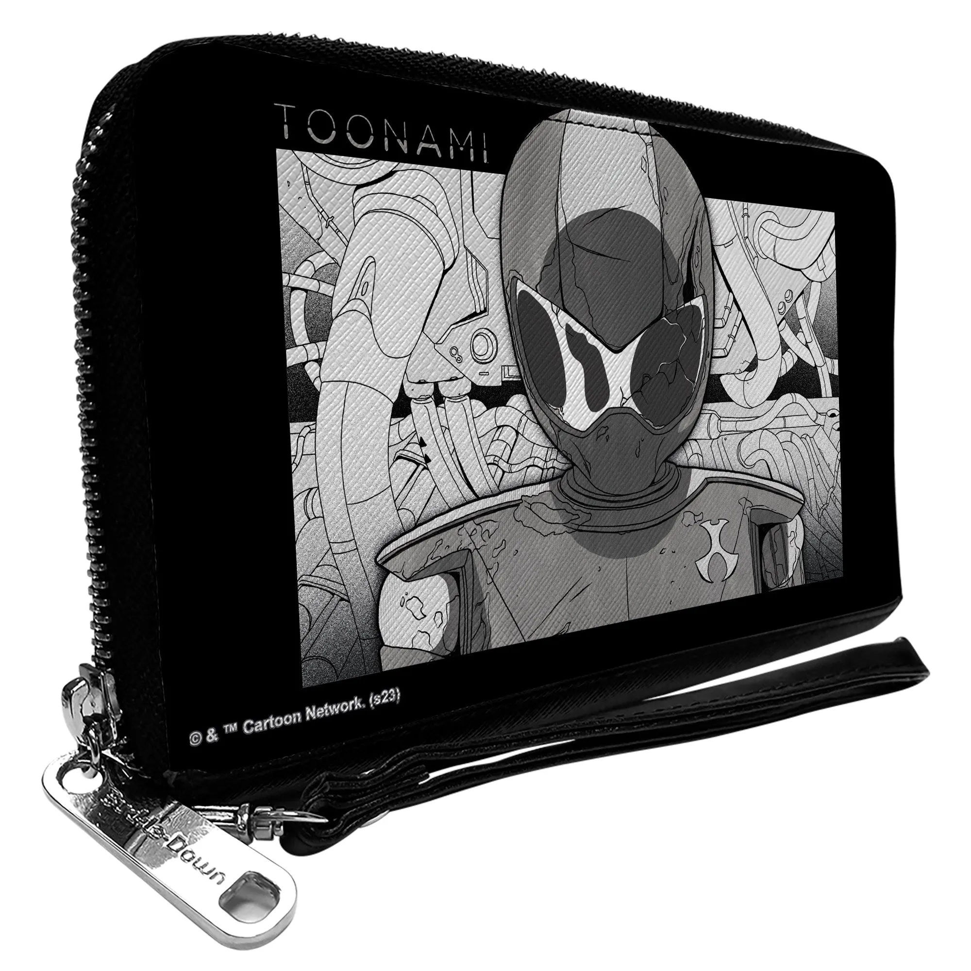 PU Zip Around Wallet Rectangle - TOONAMI Robot TOM Sketch Pose Black/Grays