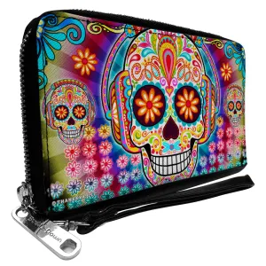 PU Zip Around Wallet Rectangle - Tranquility Beats Calaveras & Flowers/Rays Black/Multi Color