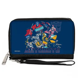 PU Zip Around Wallet Rectangle - Transformers AUTOBOTS Group Pose and Text Blues
