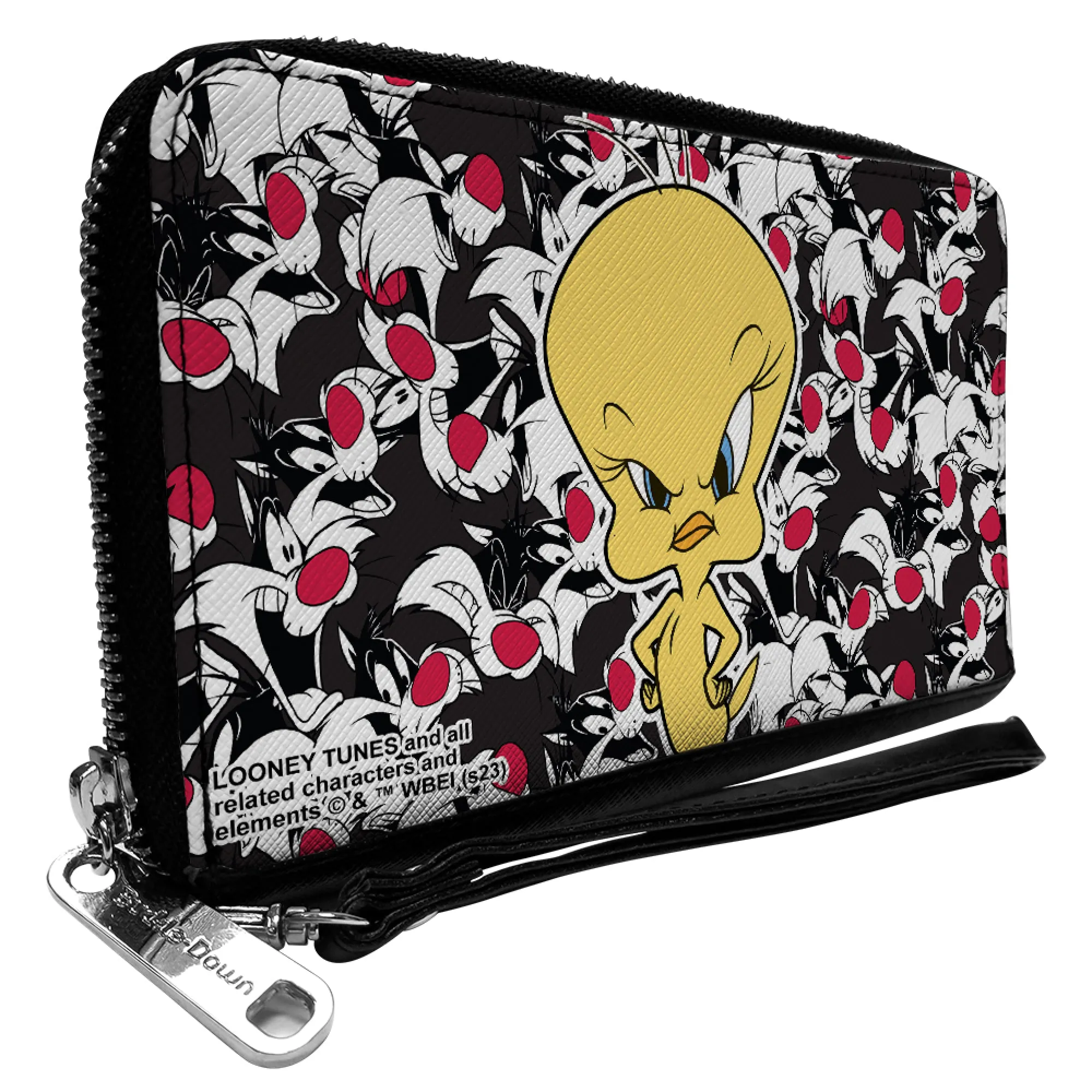PU Zip Around Wallet Rectangle - Tweety Pose/Sylvester the Cat Expressions Stacked Black/White/Red