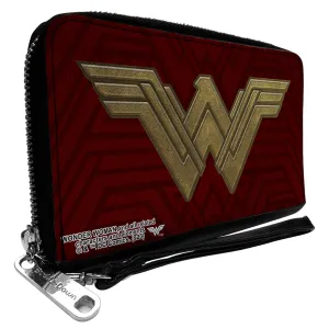 PU Zip Around Wallet Rectangle - Wonder Woman 2017 Icon Burgundys/Golds