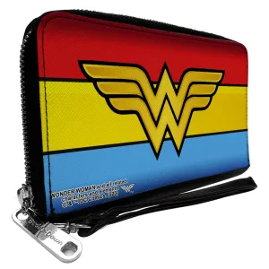 PU Zip Around Wallet Rectangle - Wonder Woman Logo/Stripe Red/Yellows/Blue