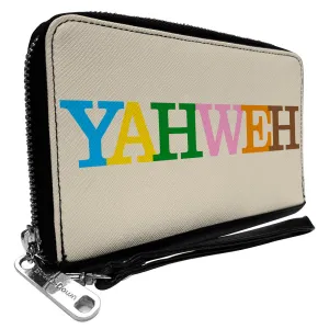PU Zip Around Wallet Rectangle - YAHWEH Text Beige Multi Color