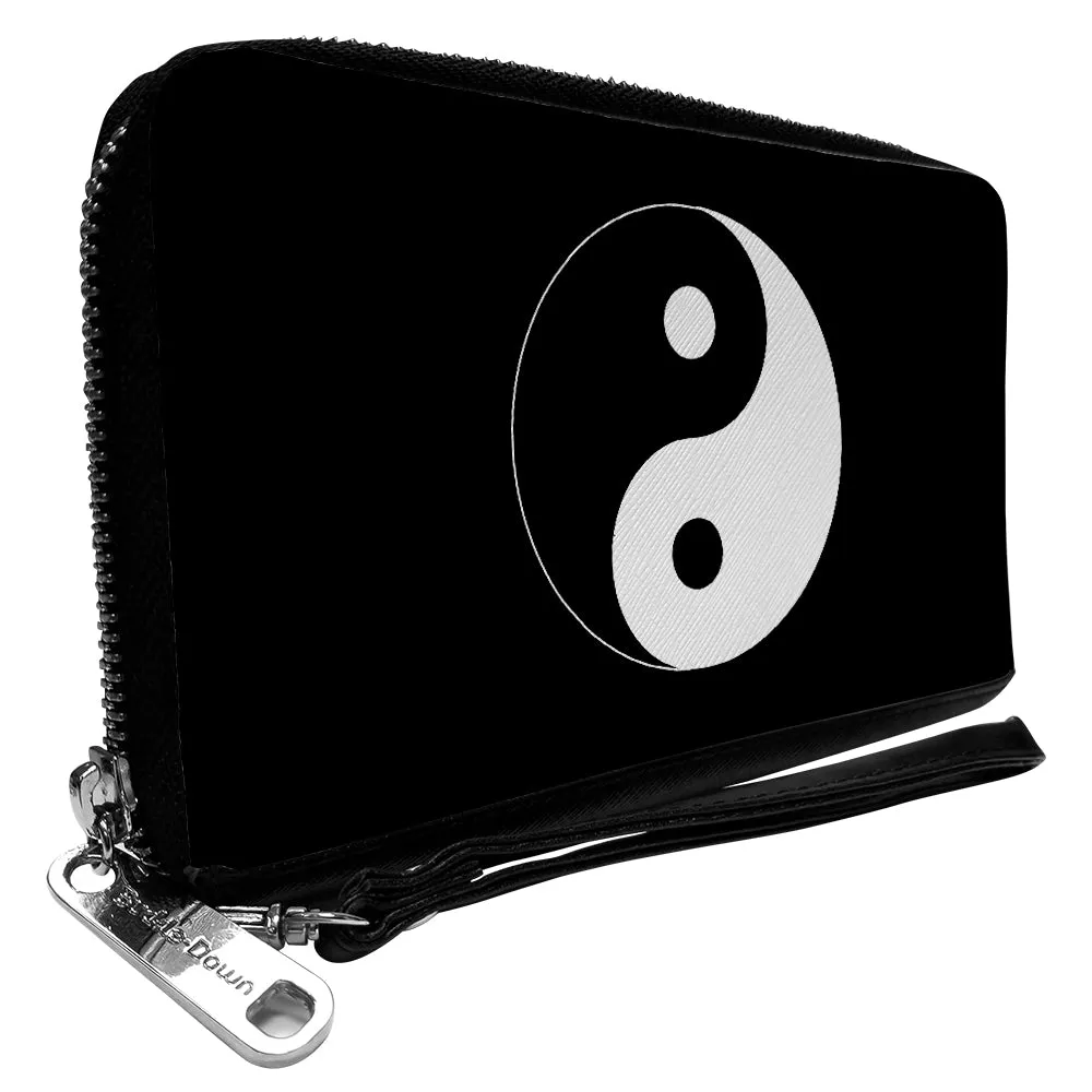 PU Zip Around Wallet Rectangle - Yin Yang Symbol Black/White