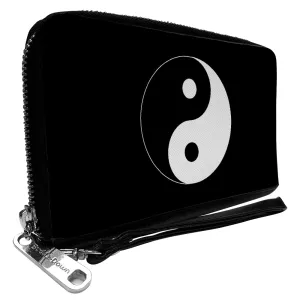 PU Zip Around Wallet Rectangle - Yin Yang Symbol Black/White