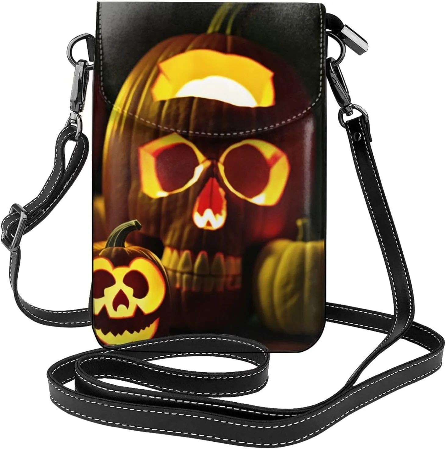 Pumpkin Lamp Print Crossbody Mini Phone Bag For Women,Fashionable Cute Pu Splashproof Phone Bag,With Card Slot