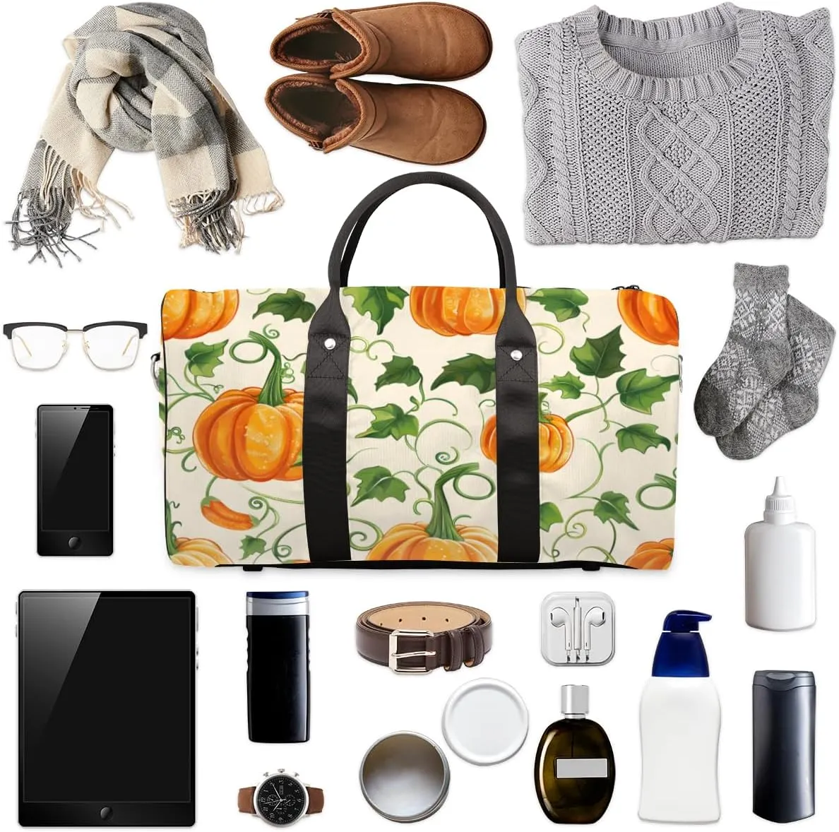 Pumpkin Vegetables Travel Duffle Bag for Women Men Gym Duffel Foldable Bag Waterproof Weekender Thanksgiving Themed Duffle Tote