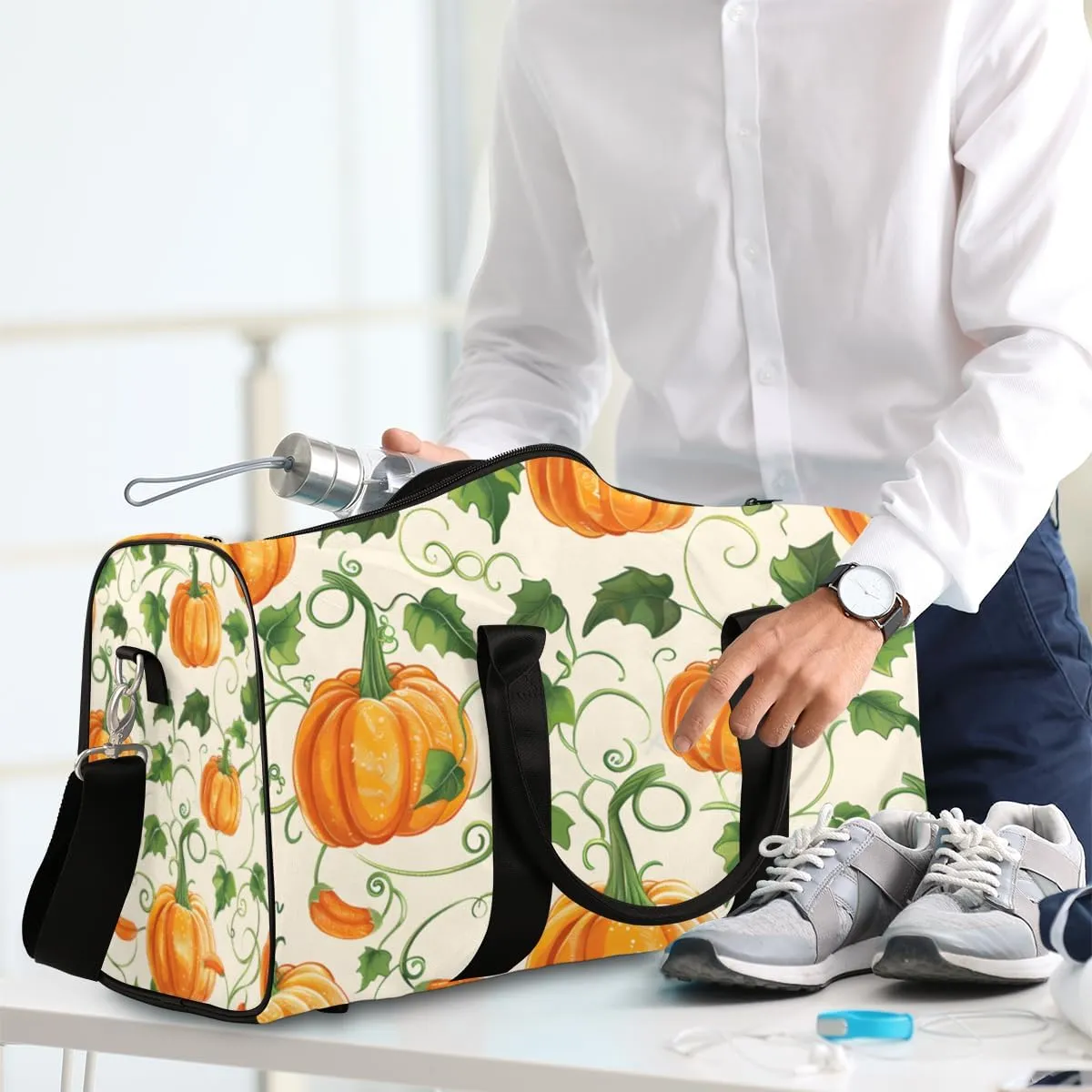 Pumpkin Vegetables Travel Duffle Bag for Women Men Gym Duffel Foldable Bag Waterproof Weekender Thanksgiving Themed Duffle Tote