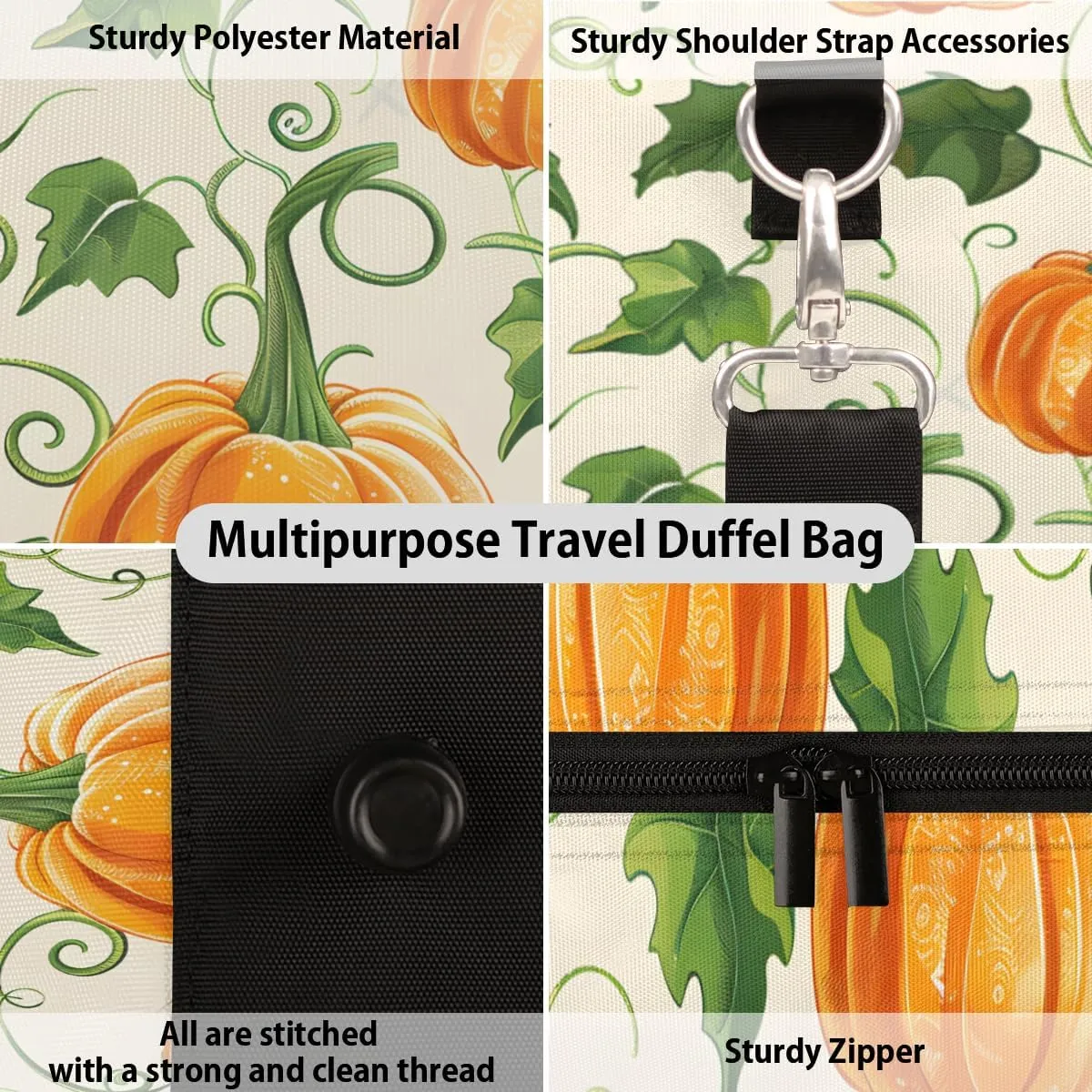 Pumpkin Vegetables Travel Duffle Bag for Women Men Gym Duffel Foldable Bag Waterproof Weekender Thanksgiving Themed Duffle Tote
