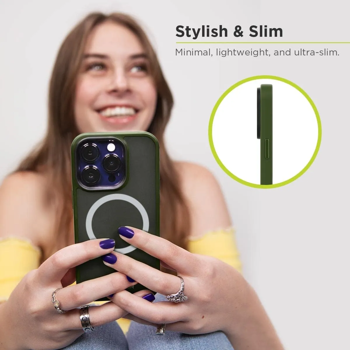 PureGear Slim Translucent Magnetic Phone Case for Apple iPhone 14 (2022) 6.1", Compatible with MagSafe Charging, Slim Scratch-Resistant Durable Protective iPhone 14 MagSafe Phone Case, Green