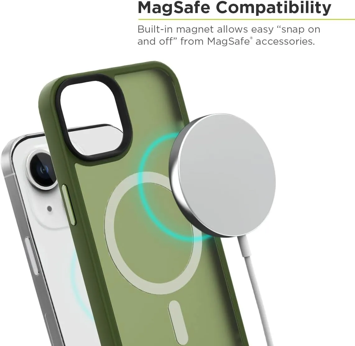 PureGear Slim Translucent Magnetic Phone Case for Apple iPhone 14 (2022) 6.1", Compatible with MagSafe Charging, Slim Scratch-Resistant Durable Protective iPhone 14 MagSafe Phone Case, Green