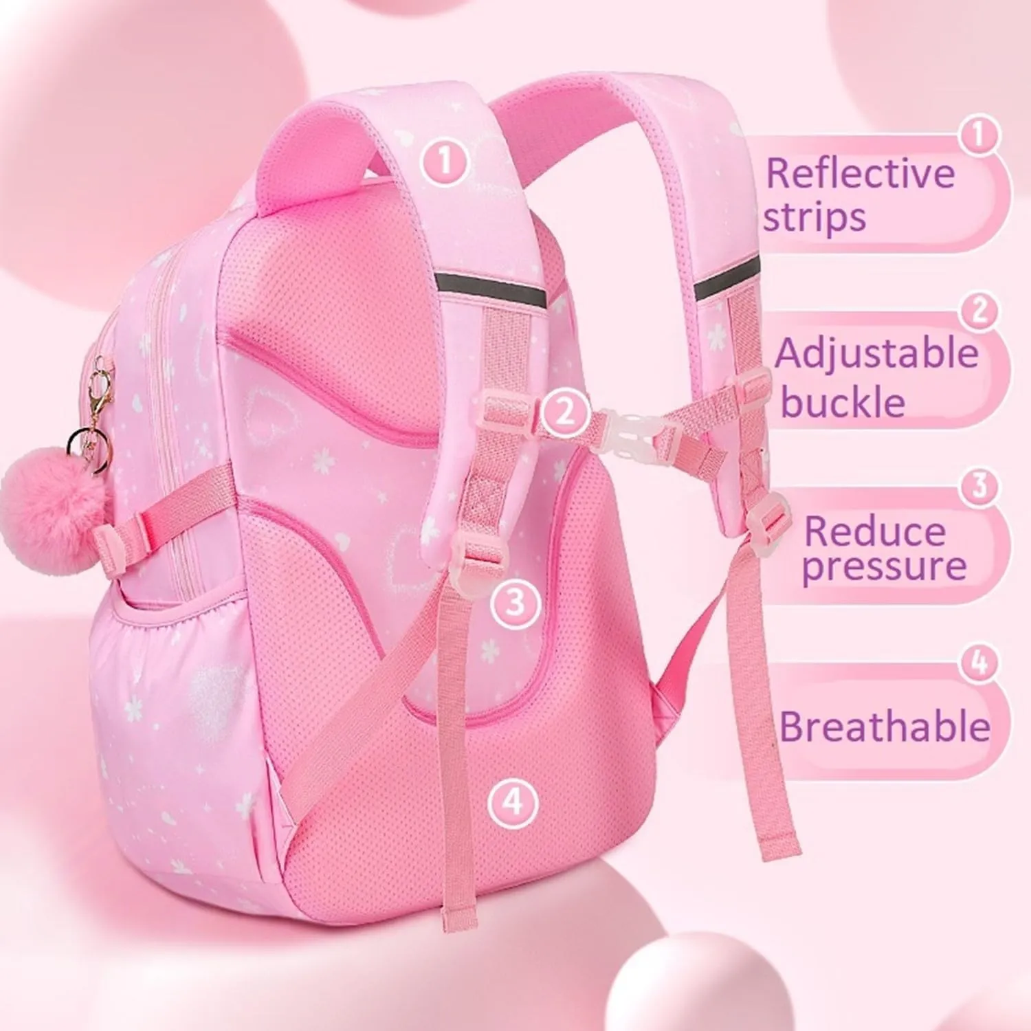 Purple Glitter Kids Backpack for Girls Bookbag for Elementary School Pre School Bag with Chest Strap