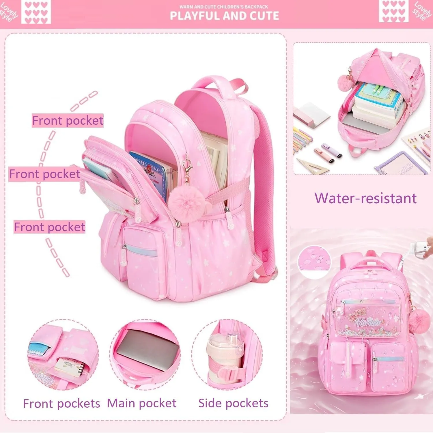 Purple Glitter Kids Backpack for Girls Bookbag for Elementary School Pre School Bag with Chest Strap
