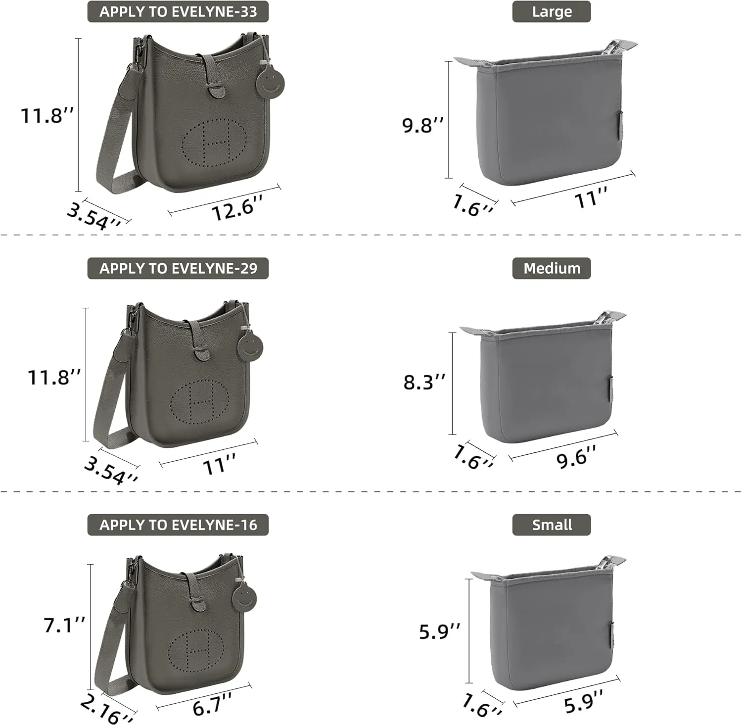 Purse Organizer Insert for Hermes Evelyne 33 GM, Mini Evelyne Bag Insert with Zipper,Nylon Inner Liner Organizer with Multi-pockets,Keep Bag Shape and Clean