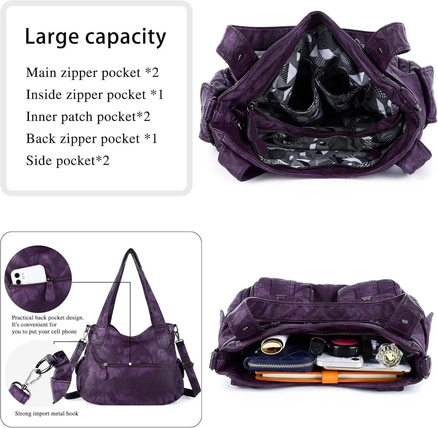Purses and Handbags Women Tote Shoulder Top Handle Satchel Hobo Bags Fashion Washed Leather Purse
