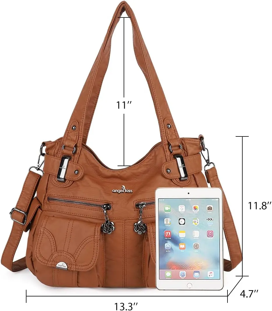 Purses and Handbags Women Tote Shoulder Top Handle Satchel Hobo Bags Fashion Washed Leather Purse