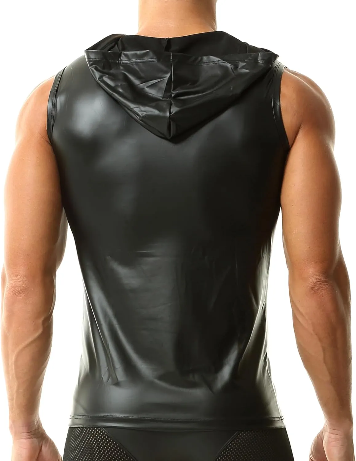 QiaTi Men's Faux Leather Vest Undershirt Mens Sleeveless Tank Top Zipper Stand Collar Shirt Muscle Waistcoats Fit Athletic