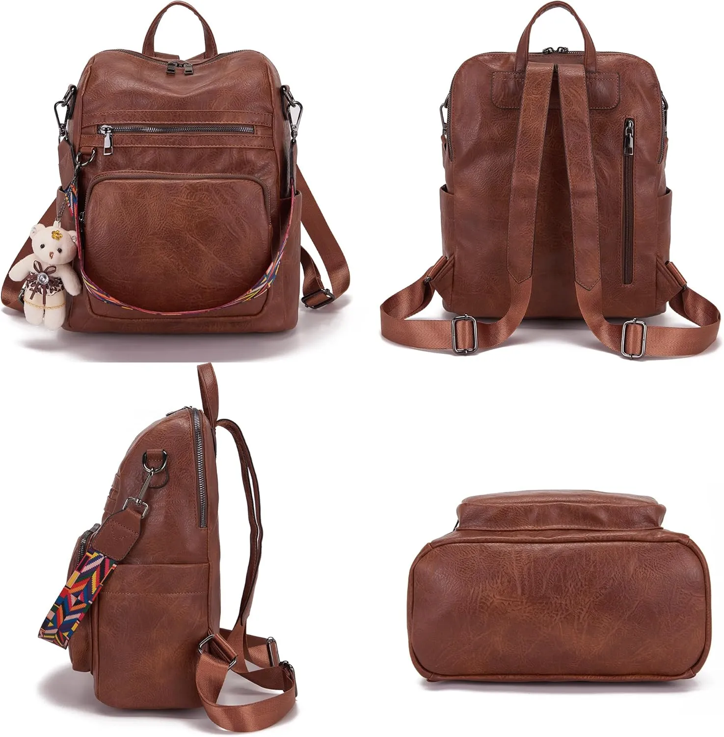 Qiyuer Women's Fashion PU Leather Backpack Purse for Women Designer Ladies Travel Convertible Shoulder Bag Brown
