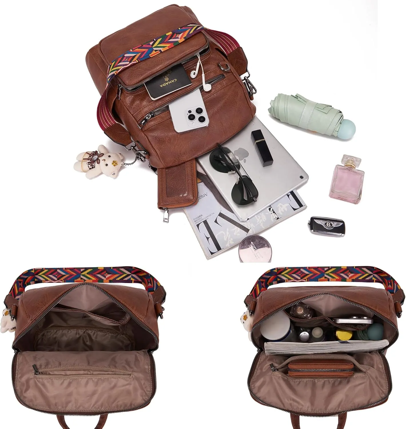 Qiyuer Women's Fashion PU Leather Backpack Purse for Women Designer Ladies Travel Convertible Shoulder Bag Brown