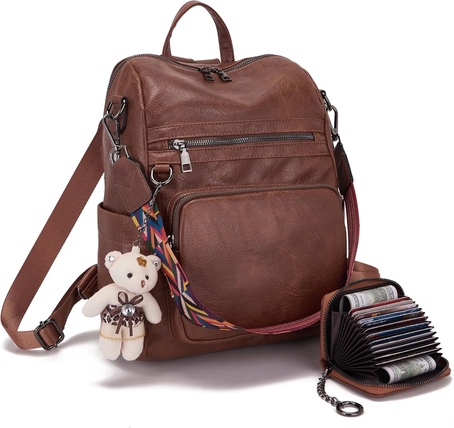 Qiyuer Women's Fashion PU Leather Backpack Purse for Women Designer Ladies Travel Convertible Shoulder Bag Brown