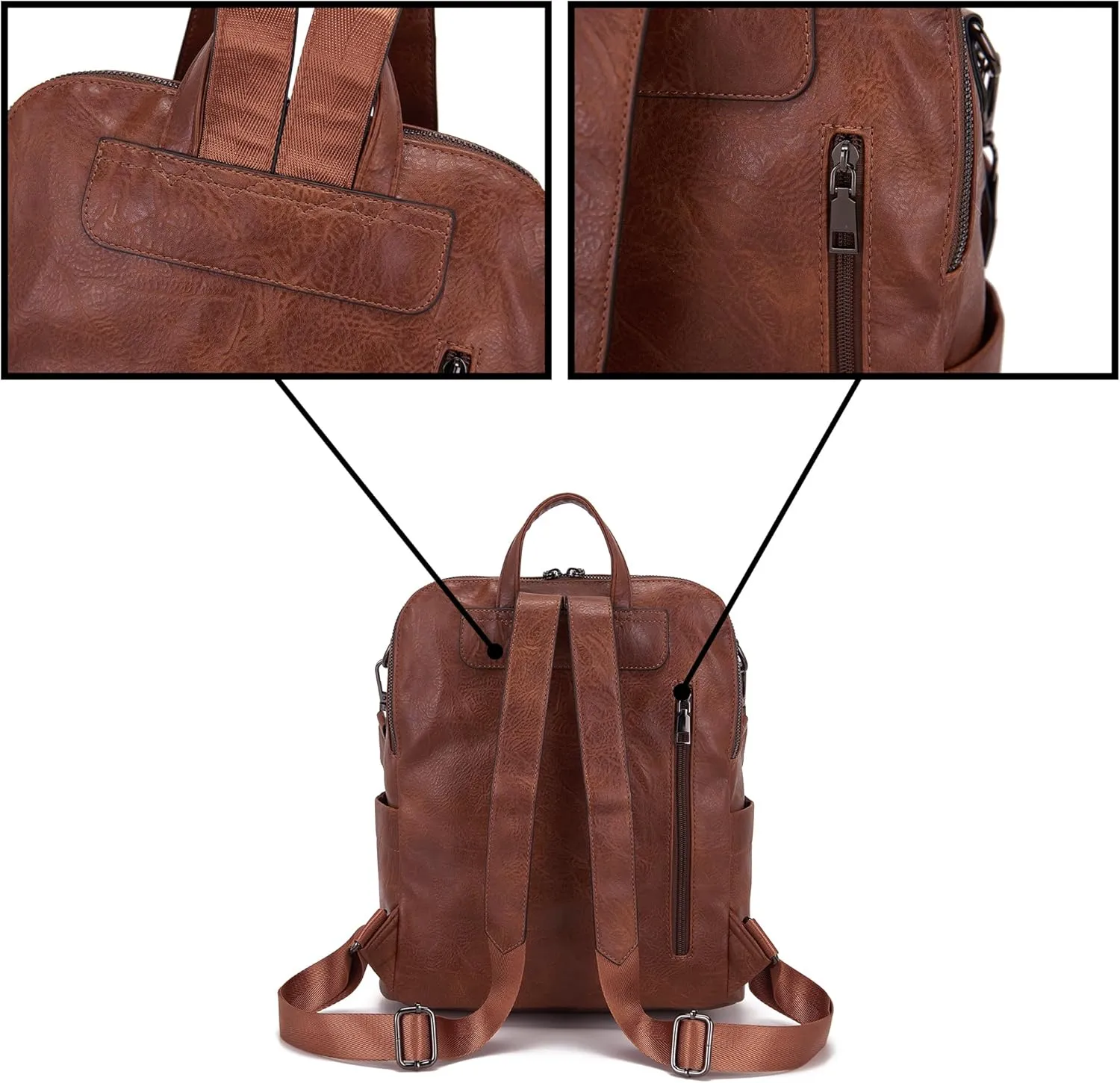 Qiyuer Women's Fashion PU Leather Backpack Purse for Women Designer Ladies Travel Convertible Shoulder Bag Brown