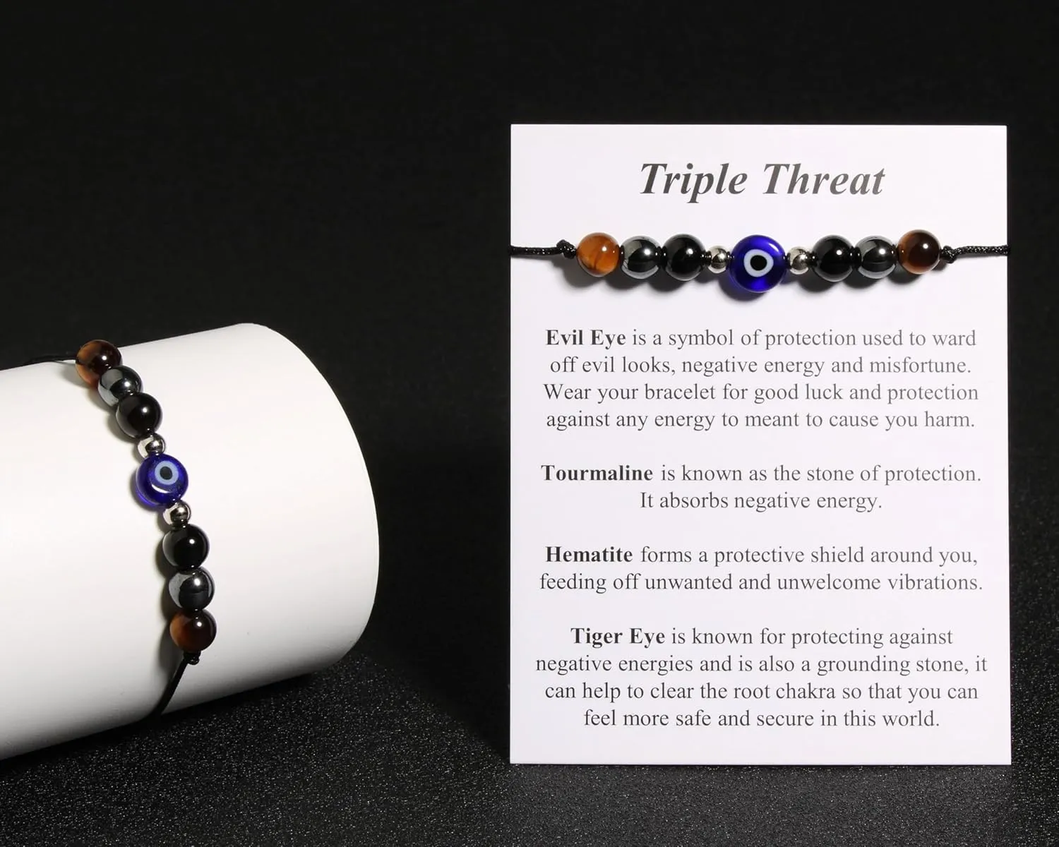 QqzsJewls Triple Protection Bracelets Negative Energy Blocker, Black Tourmaline and Obsidian Bracelets for Women Men, Gifts for Him Her