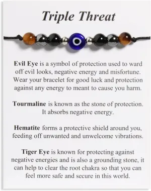 QqzsJewls Triple Protection Bracelets Negative Energy Blocker, Black Tourmaline and Obsidian Bracelets for Women Men, Gifts for Him Her
