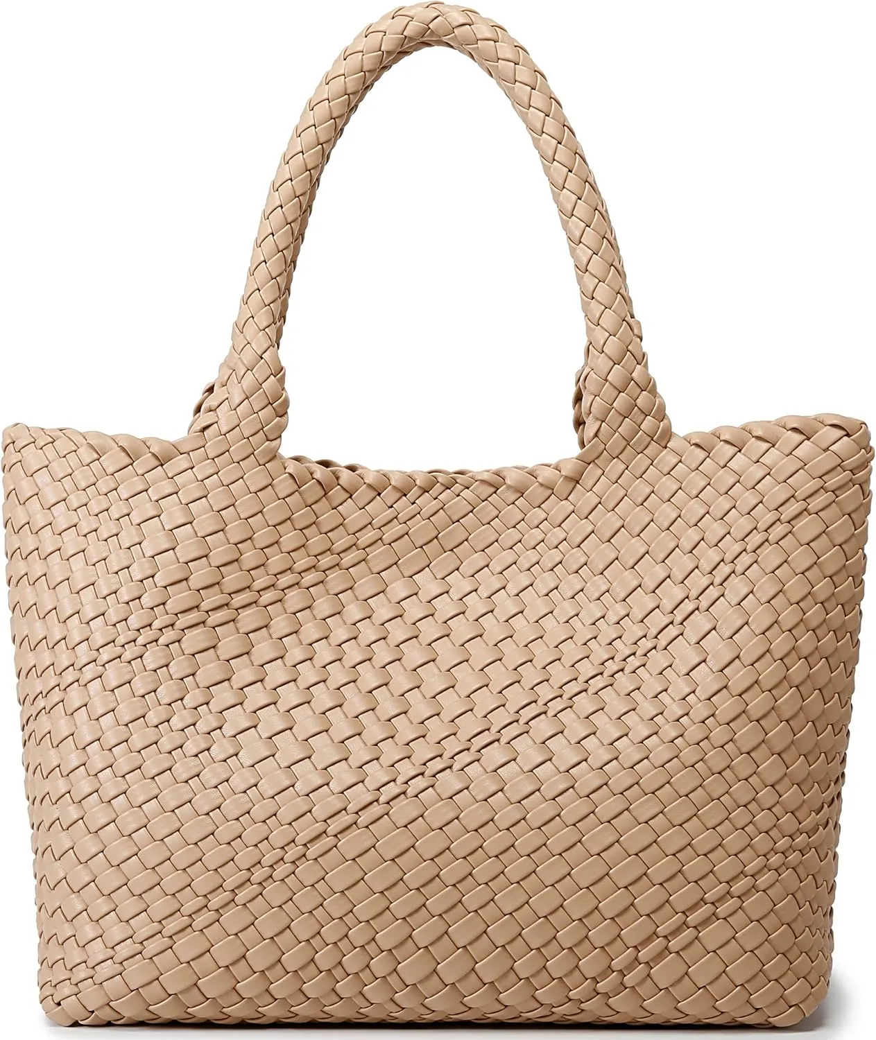 Queenoris Woven Bag for Women, Fashion Top Handle Shoulder Bag Vegan Leather Shopper Bag Large Travel Tote Bag