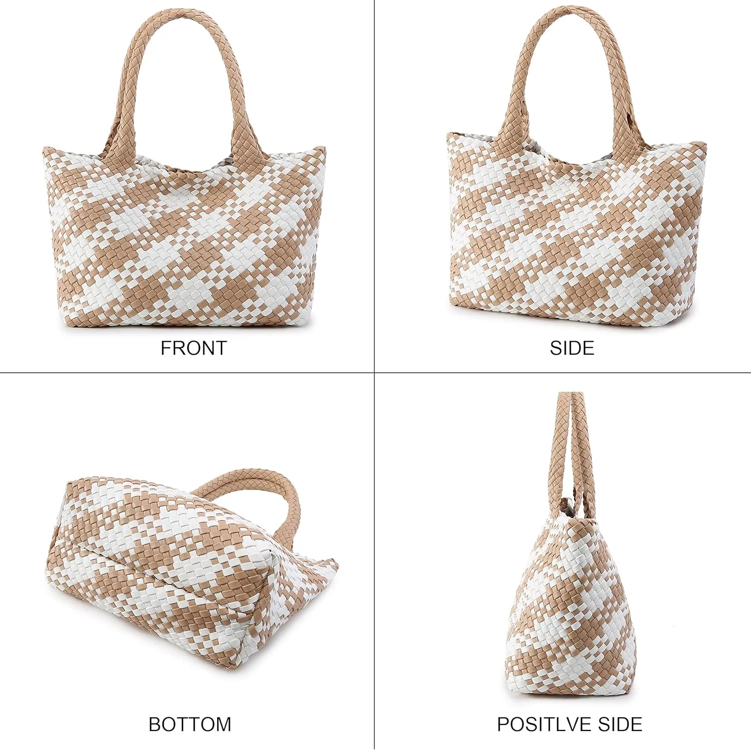 Queenoris Woven Bag for Women, Fashion Top Handle Shoulder Bag Vegan Leather Shopper Bag Large Travel Tote Bag