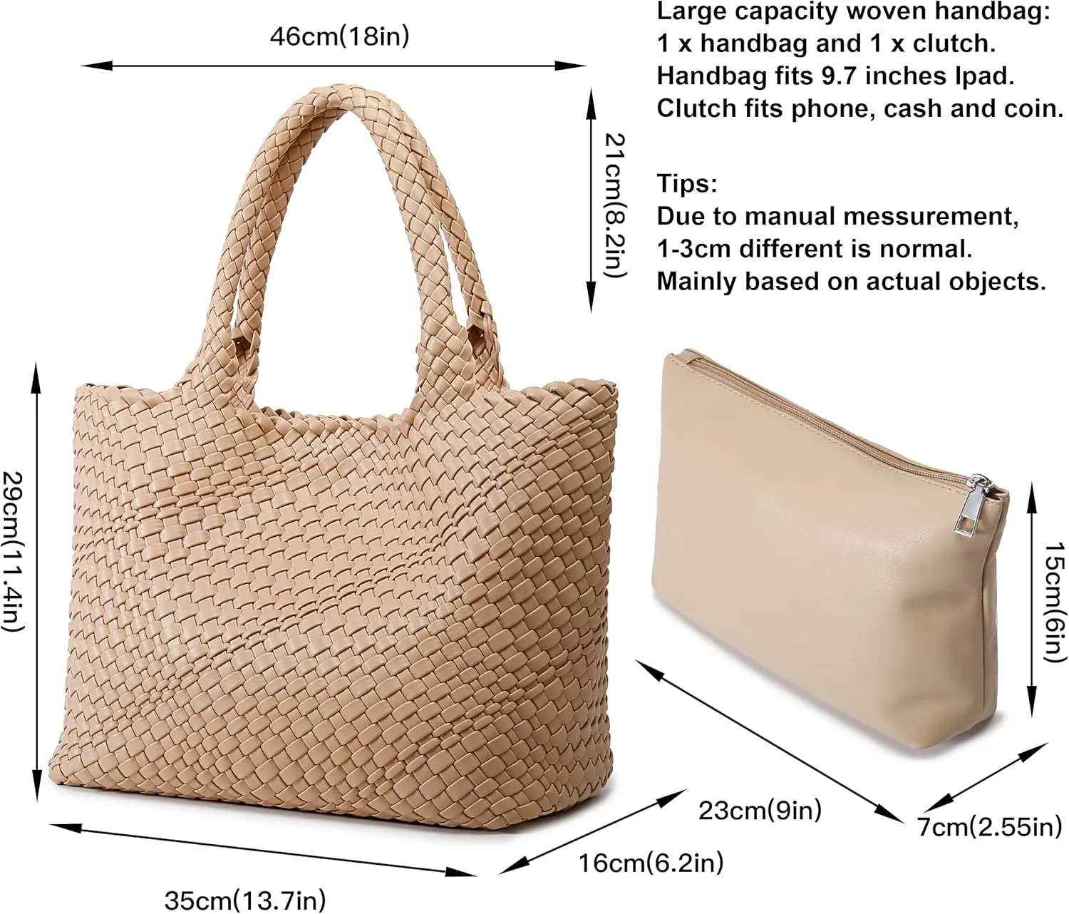 Queenoris Woven Bag for Women, Fashion Top Handle Shoulder Bag Vegan Leather Shopper Bag Large Travel Tote Bag