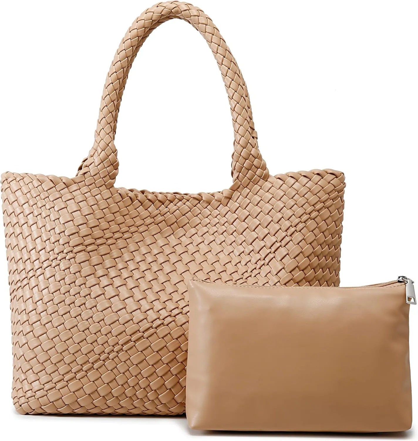 Queenoris Woven Bag for Women, Fashion Top Handle Shoulder Bag Vegan Leather Shopper Bag Large Travel Tote Bag