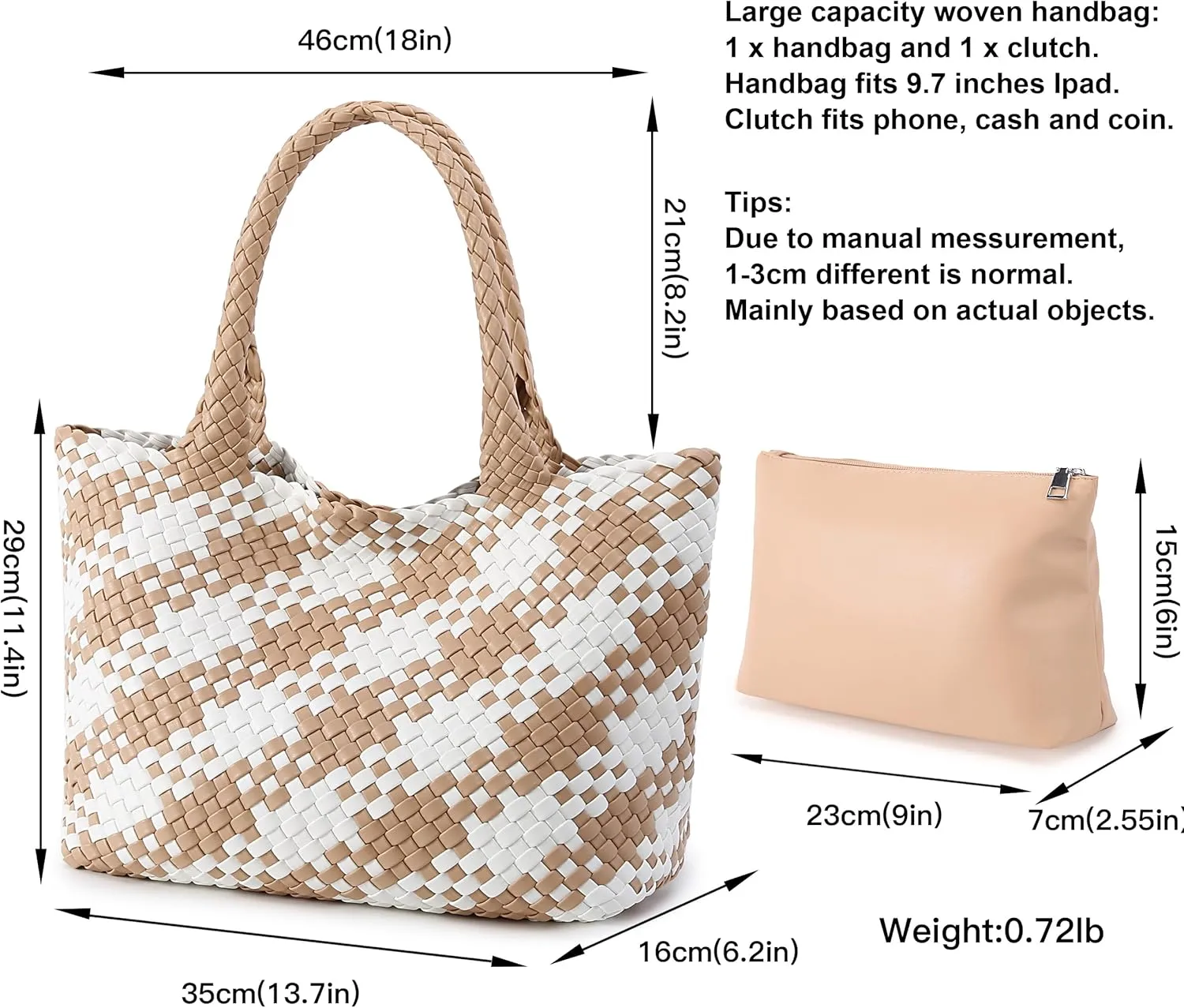 Queenoris Woven Bag for Women, Fashion Top Handle Shoulder Bag Vegan Leather Shopper Bag Large Travel Tote Bag