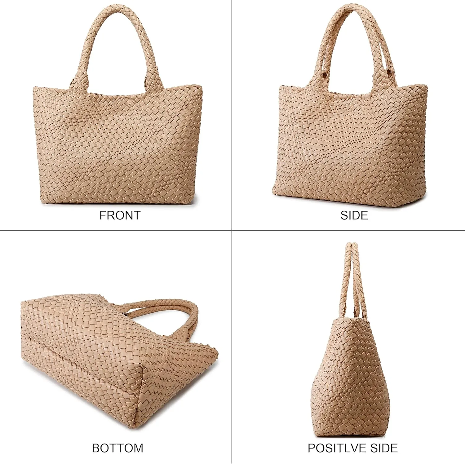 Queenoris Woven Bag for Women, Fashion Top Handle Shoulder Bag Vegan Leather Shopper Bag Large Travel Tote Bag