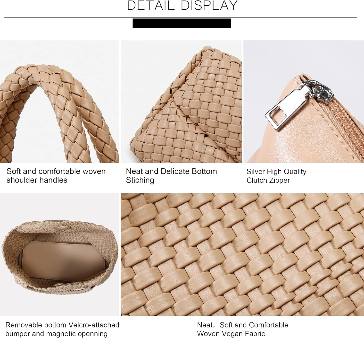 Queenoris Woven Bag for Women, Fashion Top Handle Shoulder Bag Vegan Leather Shopper Bag Large Travel Tote Bag