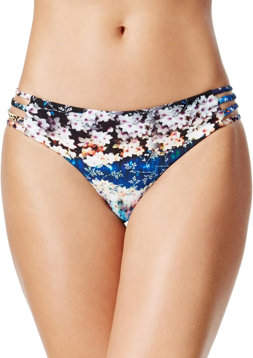 RACHEL Rachel Roy Womens Strappy Floral Print Swim Bottom Separates Blue S