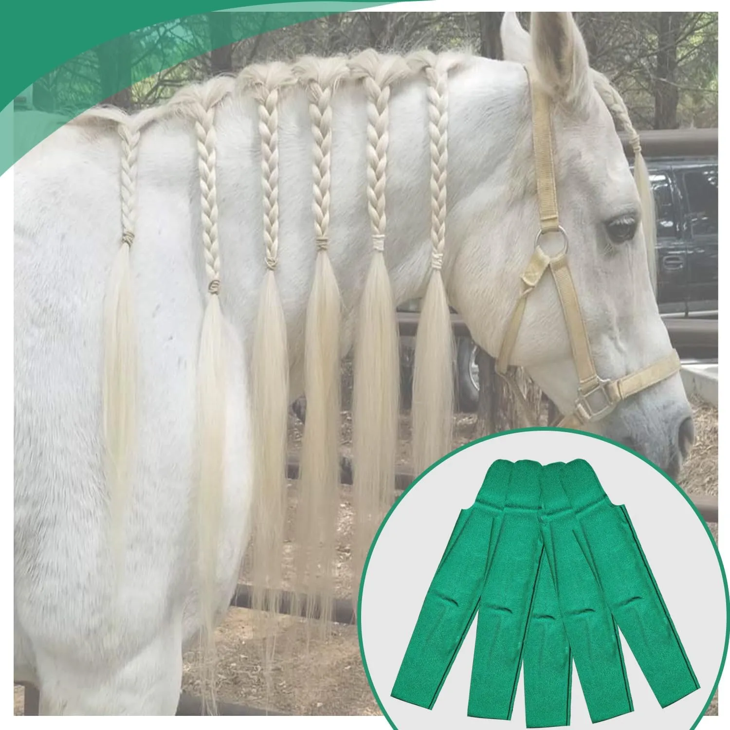 Ranch Hand Horse Mane Bags | 6 Pack | Horse Tack/Supplies | Protect Horse's Mane from Wind, Sun, Mud, Preventing Tangles, Rubbing Out, and Breakage | Handmade Mane Care (GREEN)