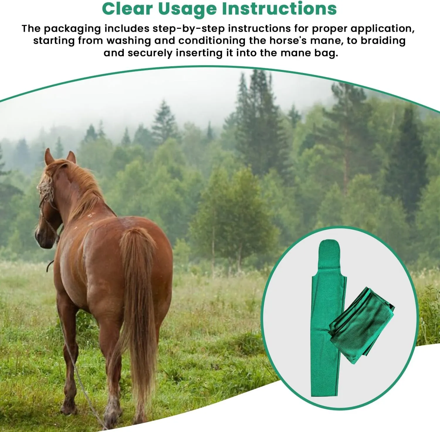 Ranch Hand Horse Mane Bags | 6 Pack | Horse Tack/Supplies | Protect Horse's Mane from Wind, Sun, Mud, Preventing Tangles, Rubbing Out, and Breakage | Handmade Mane Care (GREEN)