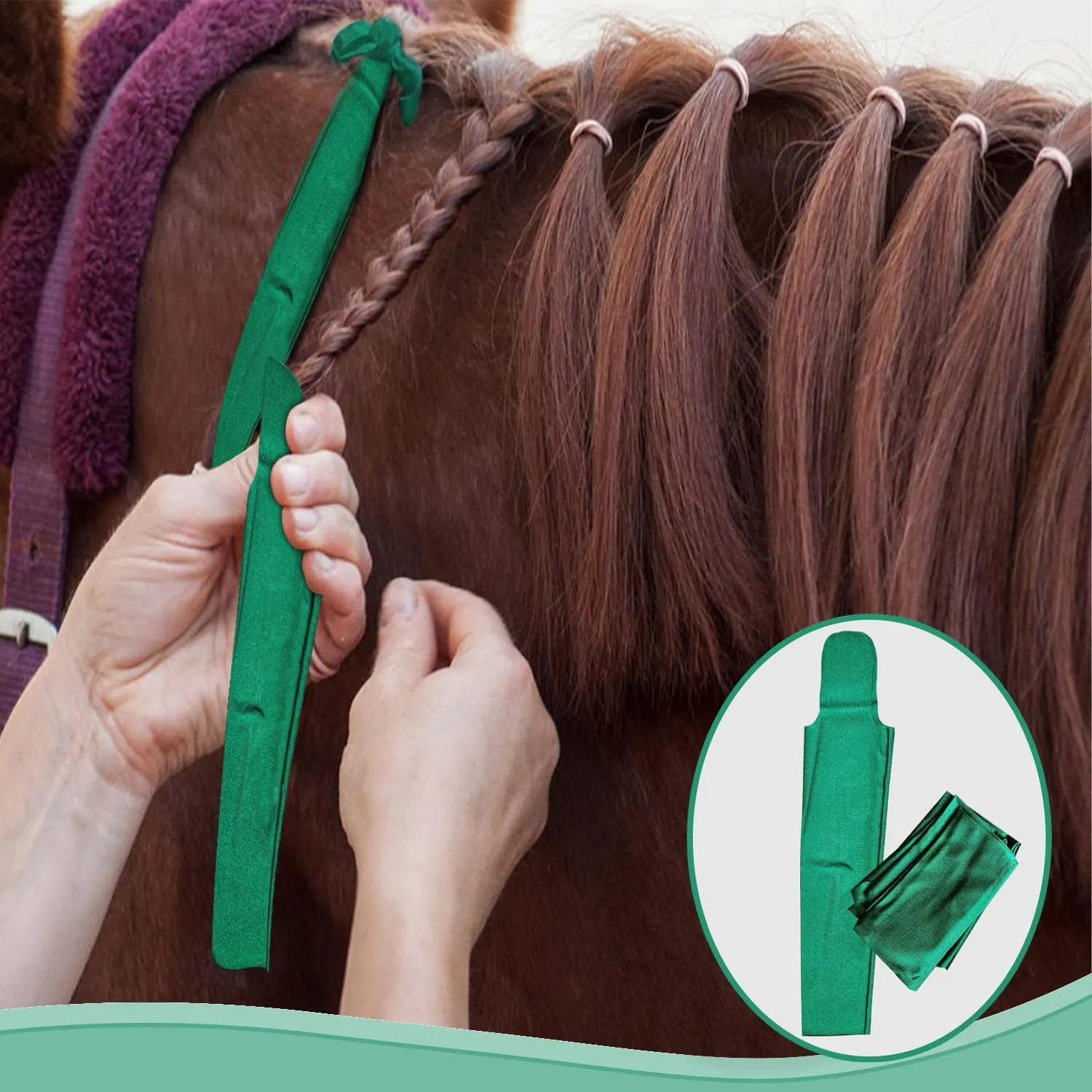 Ranch Hand Horse Mane Bags | 6 Pack | Horse Tack/Supplies | Protect Horse's Mane from Wind, Sun, Mud, Preventing Tangles, Rubbing Out, and Breakage | Handmade Mane Care (GREEN)