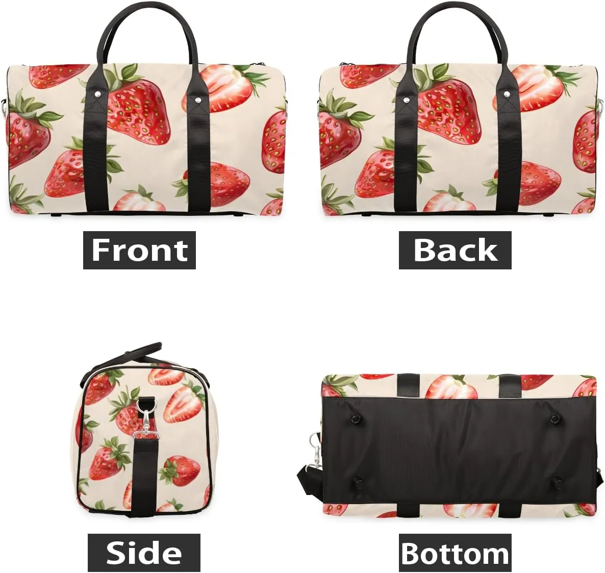 Red Fruits Strawberry Travel Duffle Bag for Women Men Gym Duffel Foldable Bag Waterproof Weekender Cute Bright Duffle Tote