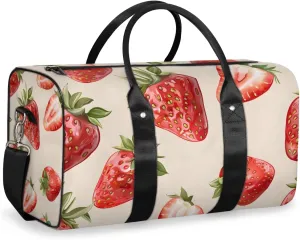 Red Fruits Strawberry Travel Duffle Bag for Women Men Gym Duffel Foldable Bag Waterproof Weekender Cute Bright Duffle Tote