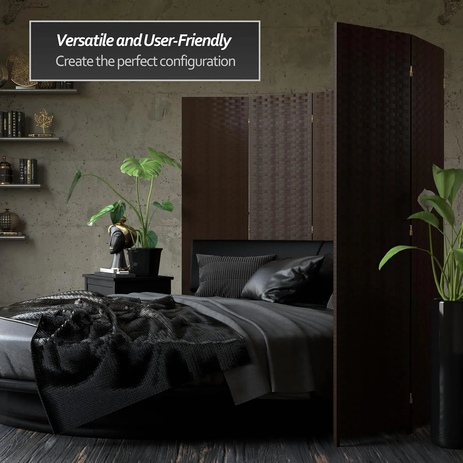 Red Lantern 6 ft. Tall Woven Fiber 3 Panel-Dark Mocha Room Divider