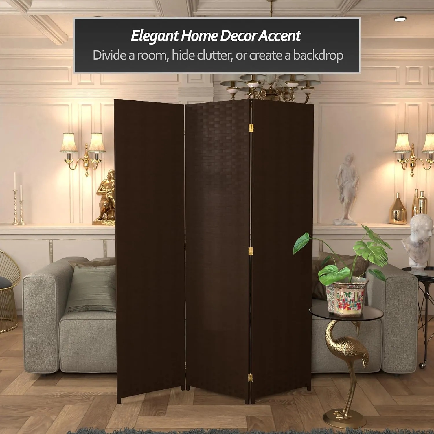 Red Lantern 6 ft. Tall Woven Fiber 3 Panel-Dark Mocha Room Divider